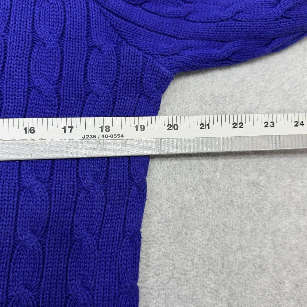 Ralph Lauren Sport Sweater Womens XL Blue Cotton Cable Knit V Neck Pullover